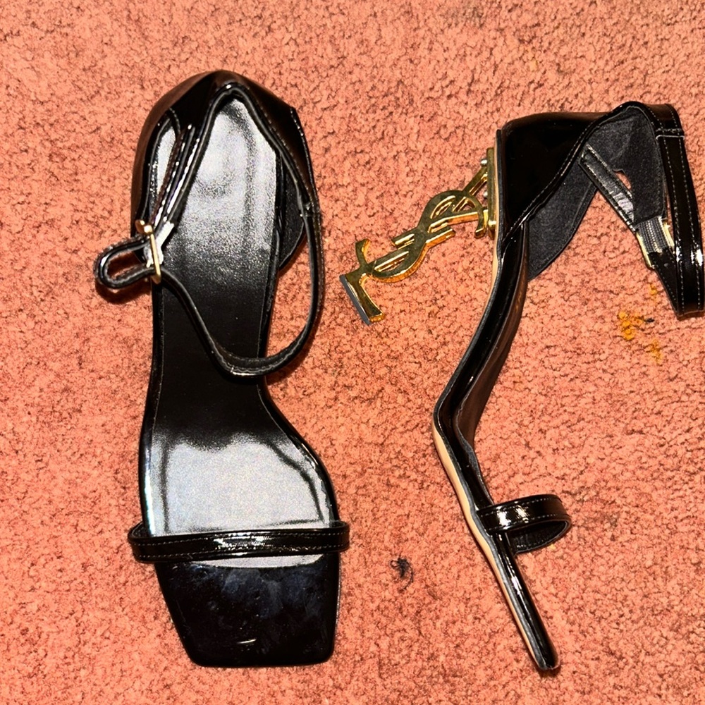 YSL OPYUM LOGO HEELS WITH GOLD HARDWARE SANDALS